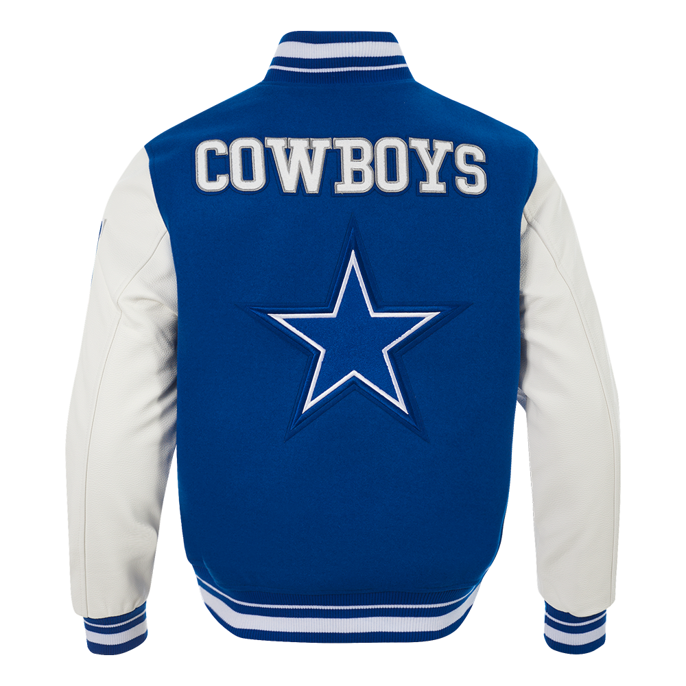NFL DALLAS COWBOYS RETRO CLASSIC MEN'S RIB WOOL VARSITY JACKET (DODGER BLUE/WHITE)