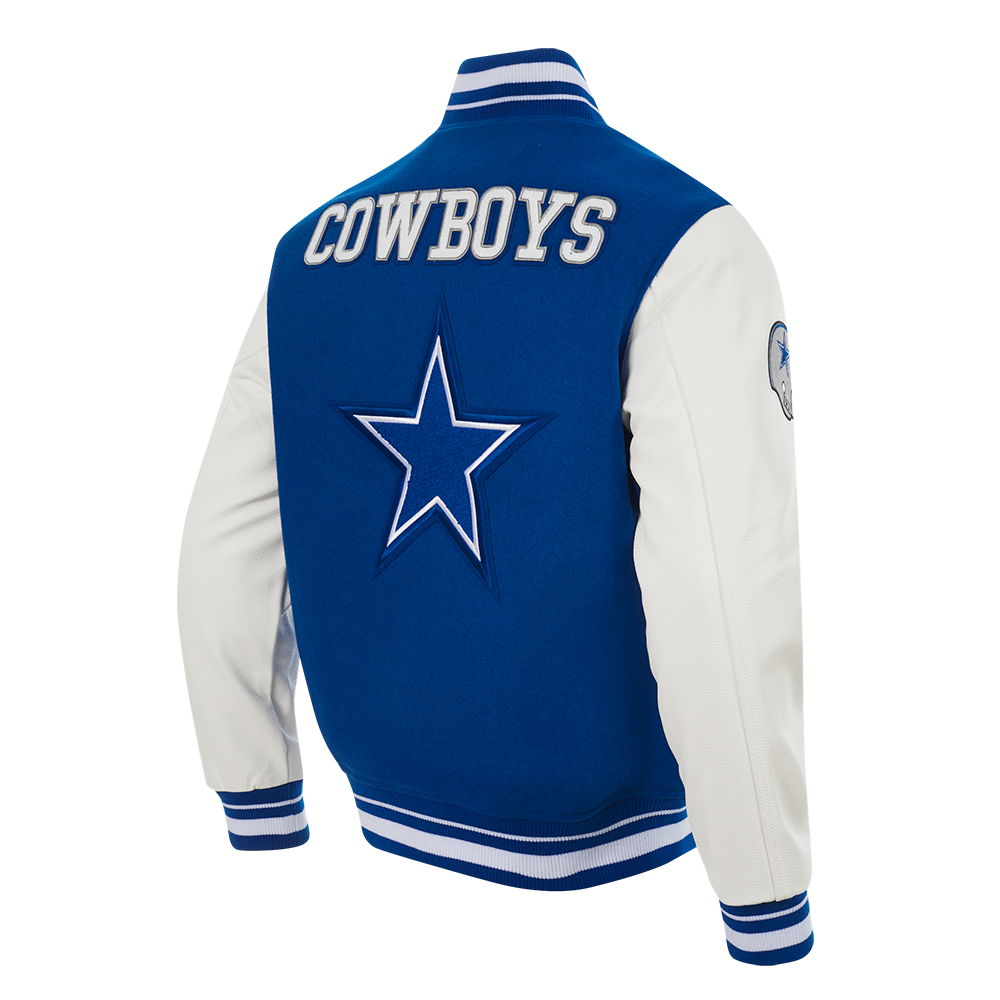 NFL DALLAS COWBOYS RETRO CLASSIC MEN'S RIB WOOL VARSITY JACKET (DODGER BLUE/WHITE)