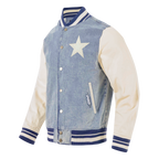 NFL DALLAS COWBOYS VARSITY BLUES MEN'S DENIM VARSITY JACKET (DENIM/LINEN)