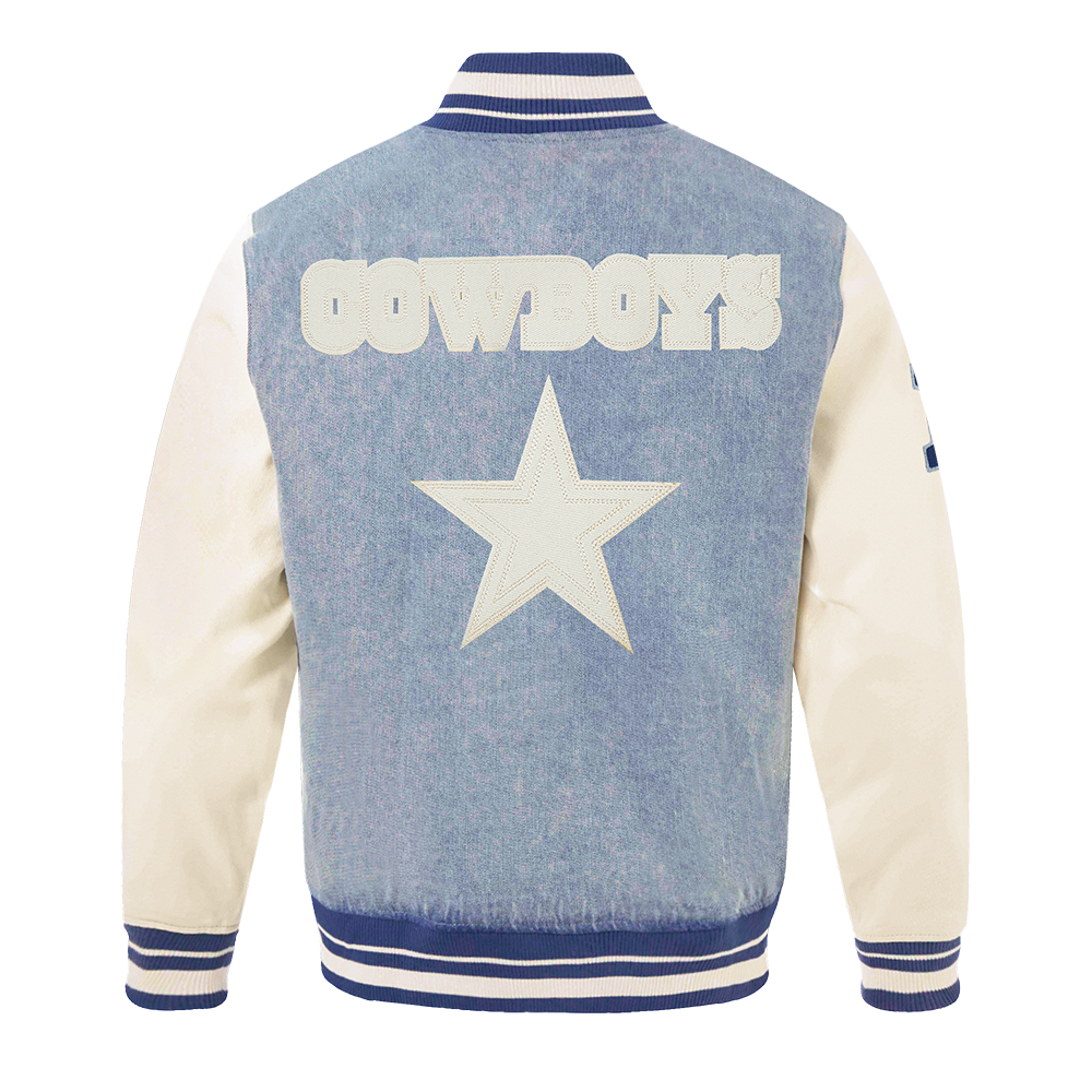 NFL DALLAS COWBOYS VARSITY BLUES MEN'S DENIM VARSITY JACKET (DENIM/LINEN)