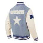 NFL DALLAS COWBOYS VARSITY BLUES MEN'S DENIM VARSITY JACKET (DENIM/LINEN)