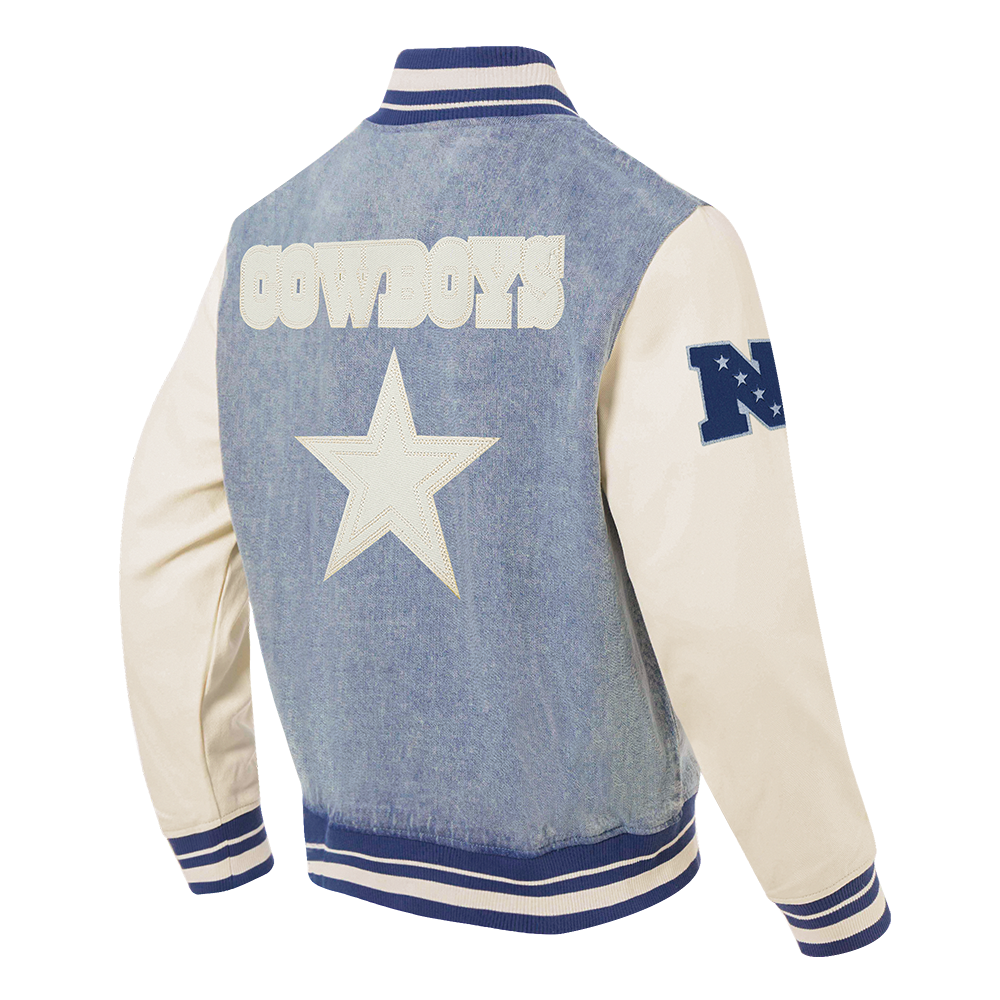 NFL DALLAS COWBOYS VARSITY BLUES MEN'S DENIM VARSITY JACKET (DENIM/LINEN)