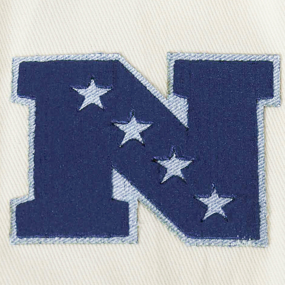 NFL DALLAS COWBOYS VARSITY BLUES MEN'S DENIM VARSITY JACKET (DENIM/LINEN)