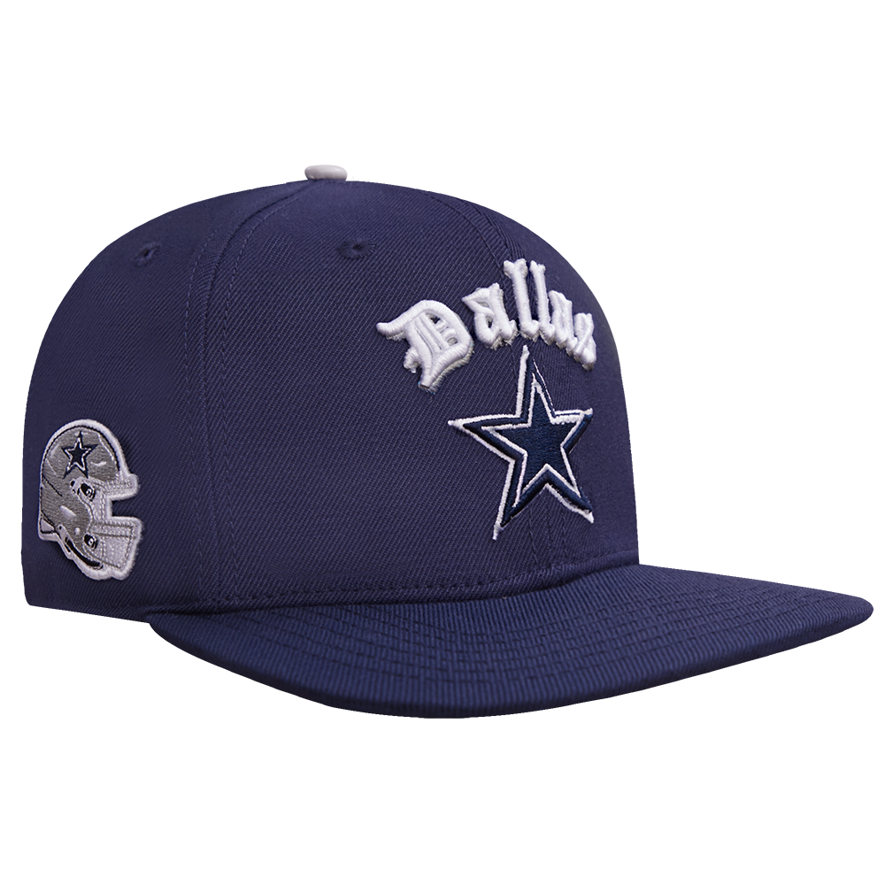 NFL DALLAS COWBOYS OLD ENGLISH UNISEX 6 PANEL SNAPBACK HAT (MIDNIGHT NAVY)