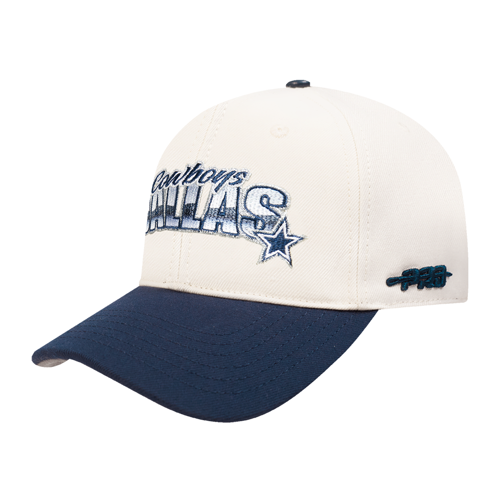 NFL DALLAS COWBOYS CHROME LEATHER STRAPBACK HAT DAD HAT (EGGSHELL/ MIDNIGHT NAVY)