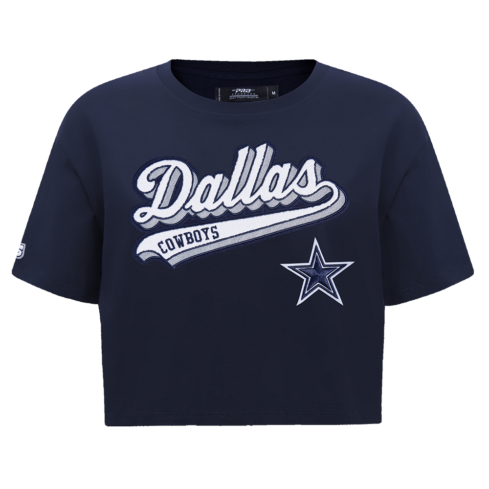 NFL DALLAS COWBOYS SCRIPT TAIL WOMEN'S SINGLE JERSEY BOXY TEE (MIDNIGHT NAVY)