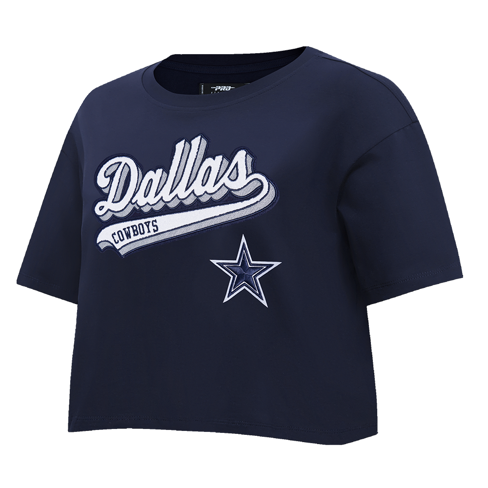 NFL DALLAS COWBOYS SCRIPT TAIL WOMEN'S SINGLE JERSEY BOXY TEE (MIDNIGHT NAVY)