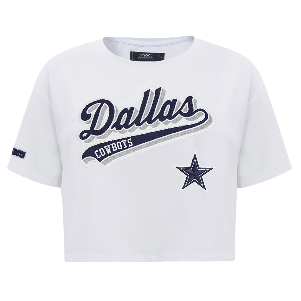NFL DALLAS COWBOYS SCRIPT TAIL WOMEN'S SINGLE JERSEY BOXY TEE (WHITE)