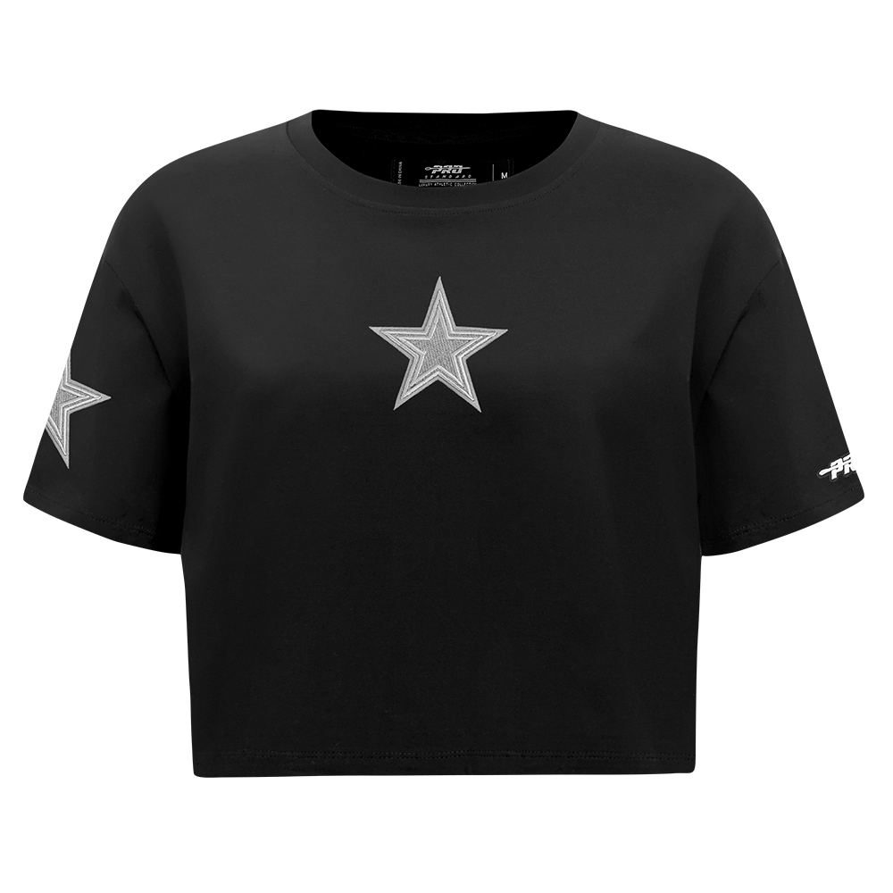 NFL DALLAS COWBOYS REVERSE FRENCH TERRY T-SHIRT EN JERSEY SIMPLE À COUPE CARRÉE POUR FEMME (NOIR)