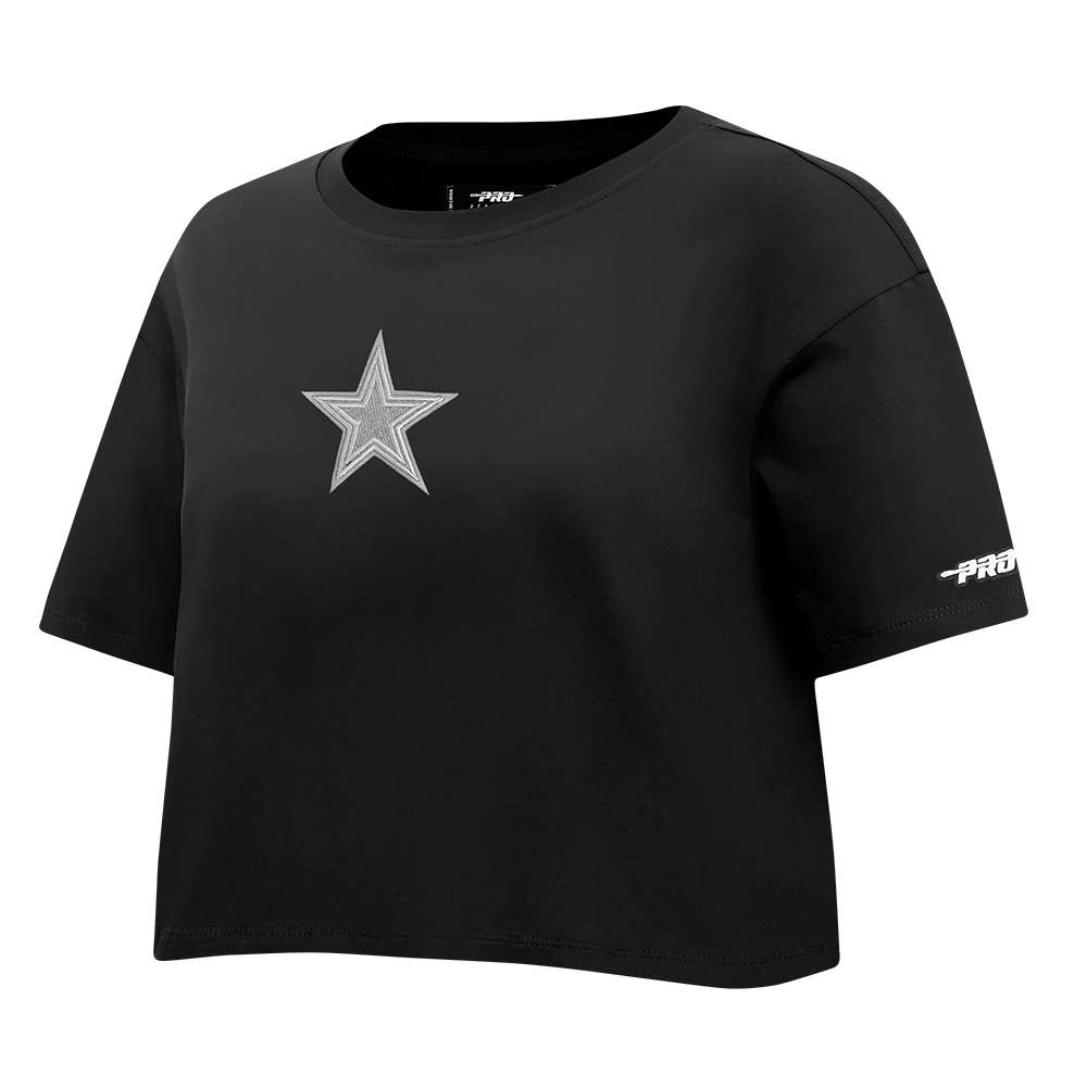NFL DALLAS COWBOYS REVERSE FRENCH TERRY T-SHIRT EN JERSEY SIMPLE À COUPE CARRÉE POUR FEMME (NOIR)