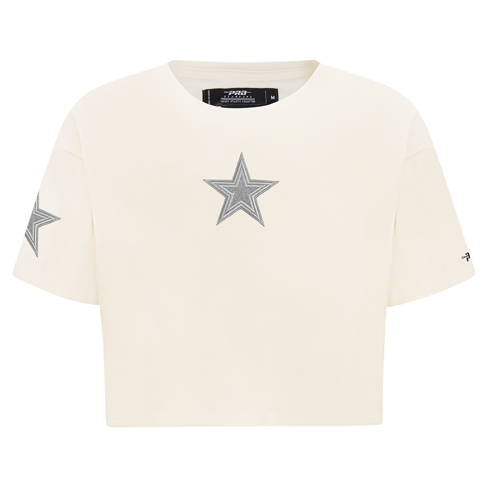 NFL DALLAS COWBOYS REVERSE FRENCH TERRY T-SHIRT EN JERSEY SIMPLE À COUPE CARRÉE POUR FEMME (COQUILLE D'ŒUF)