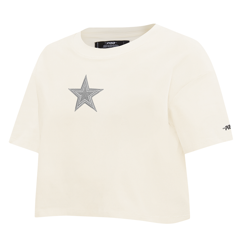 NFL DALLAS COWBOYS REVERSE FRENCH TERRY T-SHIRT EN JERSEY SIMPLE À COUPE CARRÉE POUR FEMME (COQUILLE D'ŒUF)