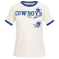NFL DALLAS COWBOYS RETRO CASCADE T-SHIRT À BORDURES CONTRASTANTES POUR FEMME (COQUILLE D'ŒUF/BLEU DODGER)