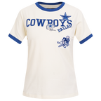 NFL DALLAS COWBOYS RETRO CASCADE T-SHIRT À BORDURES CONTRASTANTES POUR FEMME (COQUILLE D'ŒUF/BLEU DODGER)