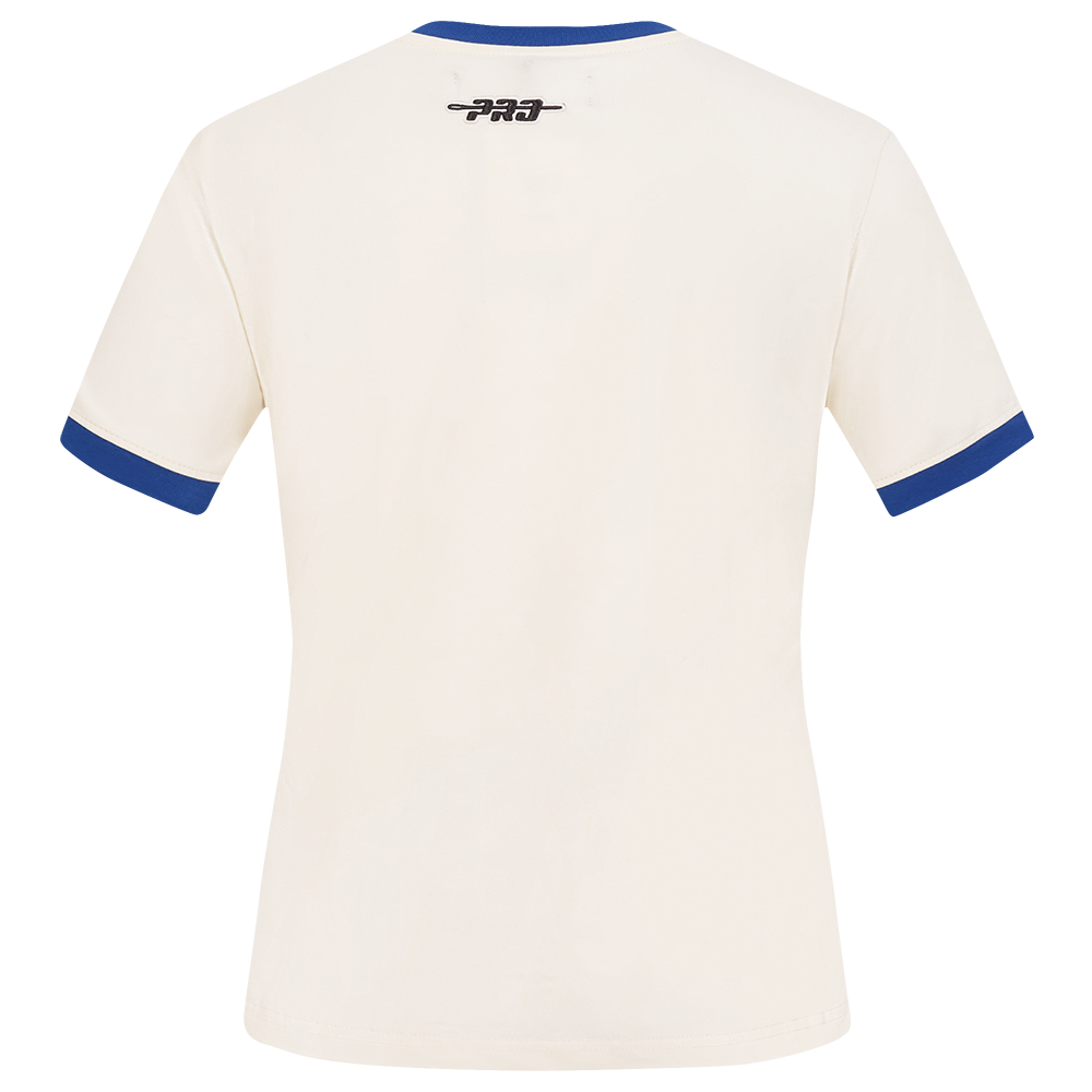 NFL DALLAS COWBOYS RETRO CASCADE T-SHIRT À BORDURES CONTRASTANTES POUR FEMME (COQUILLE D'ŒUF/BLEU DODGER)