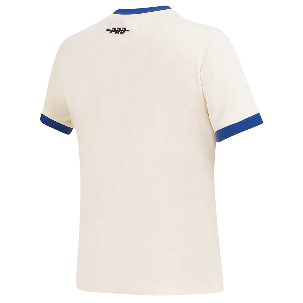 NFL DALLAS COWBOYS RETRO CASCADE T-SHIRT À BORDURES CONTRASTANTES POUR FEMME (COQUILLE D'ŒUF/BLEU DODGER)