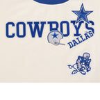 NFL DALLAS COWBOYS RETRO CASCADE T-SHIRT À BORDURES CONTRASTANTES POUR FEMME (COQUILLE D'ŒUF/BLEU DODGER)