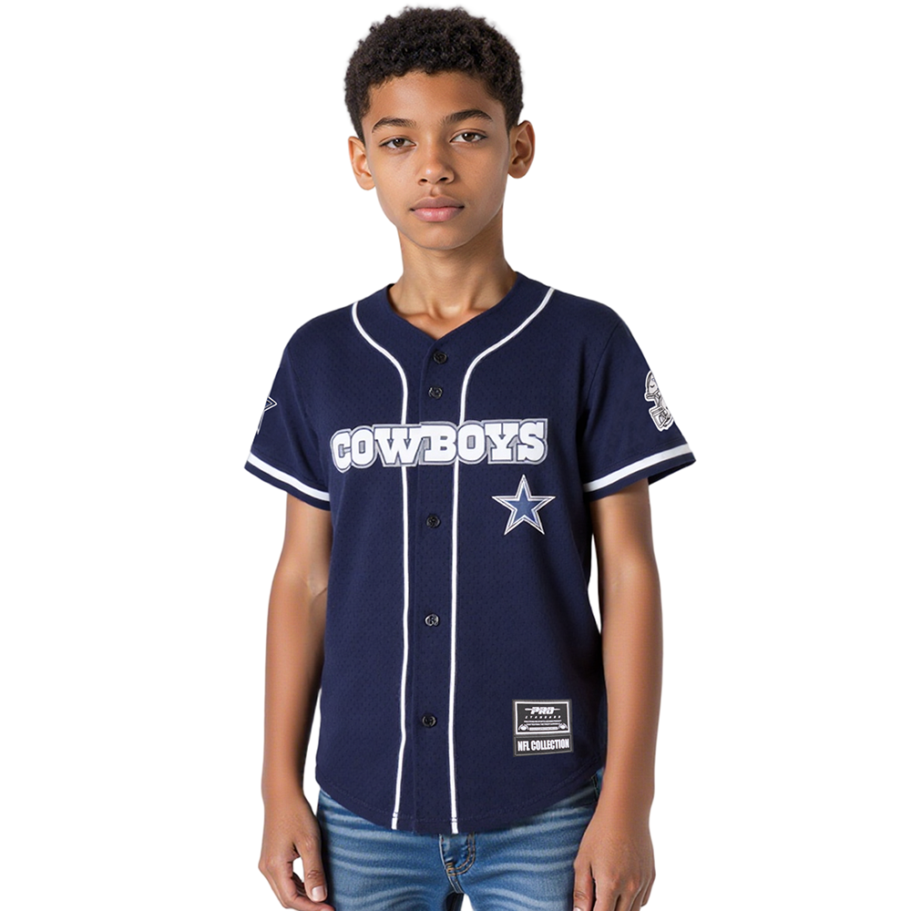 NFL DALLAS COWBOYS CLASSIC BIG BOY'S MESH BUTTON DOWN SHIRT (MIDNIGHT NAVY)