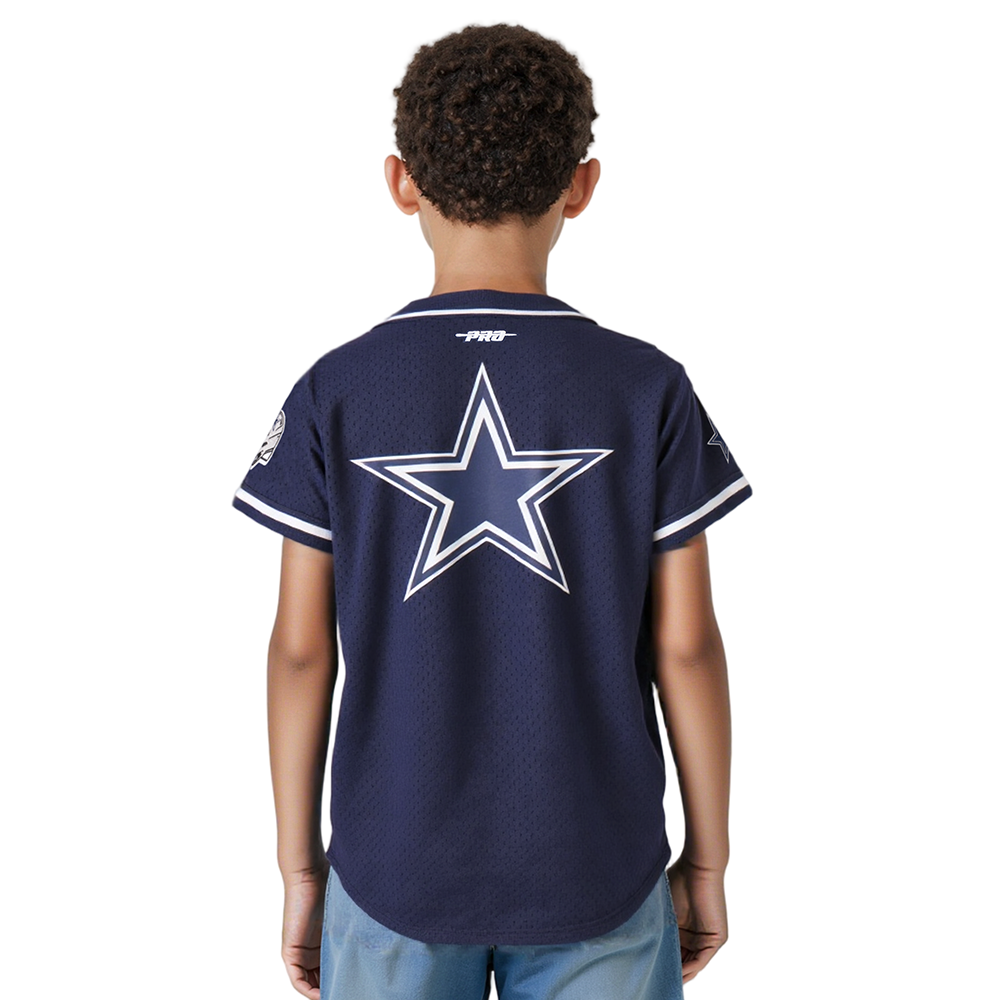 NFL DALLAS COWBOYS CLASSIC BIG BOY'S MESH BUTTON DOWN SHIRT (MIDNIGHT NAVY)
