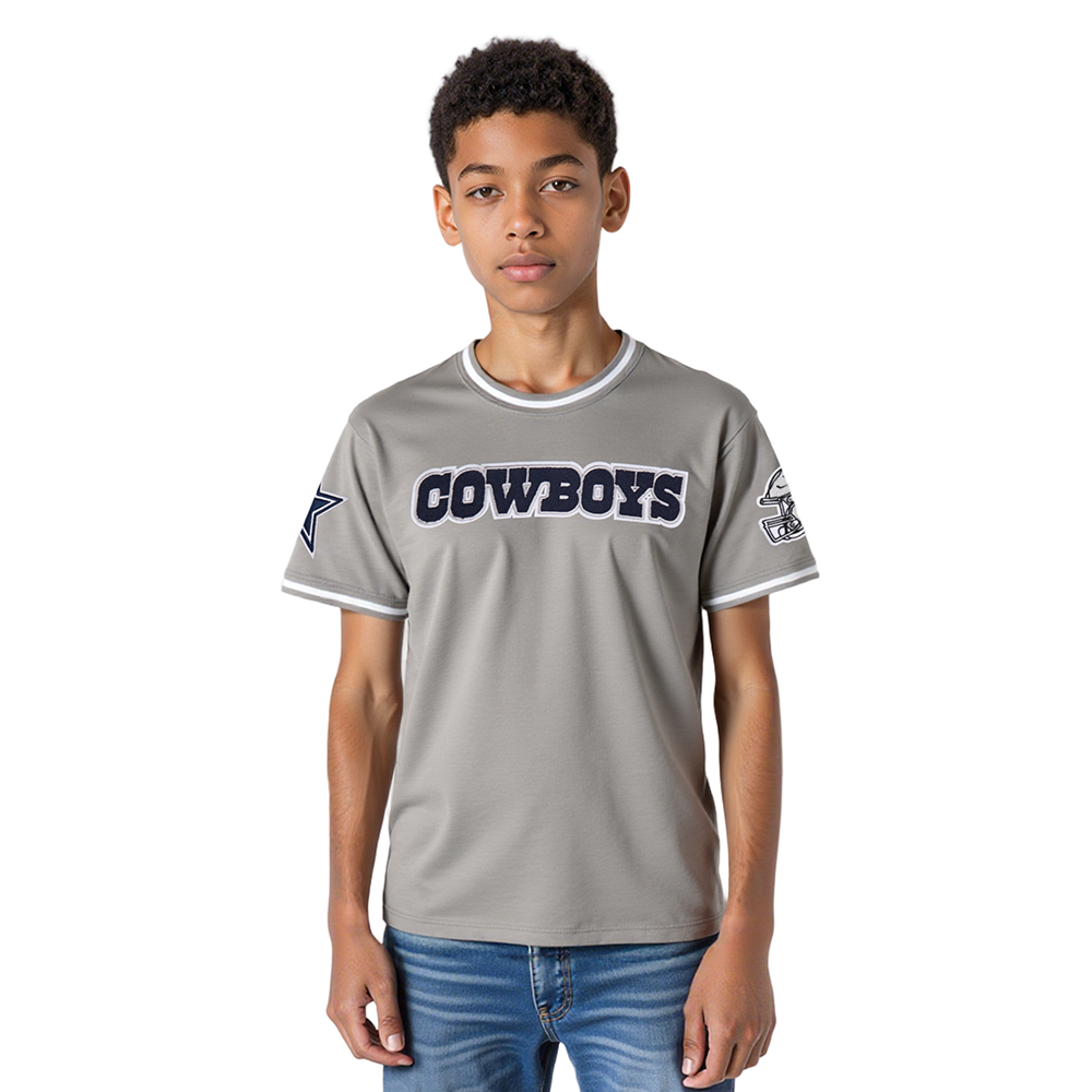 NFL DALLAS COWBOYS CLASSIC T-SHIRT CÔTELÉ RAYÉ À MANCHES COURTES POUR GARÇON JUNIOR (GRIS)