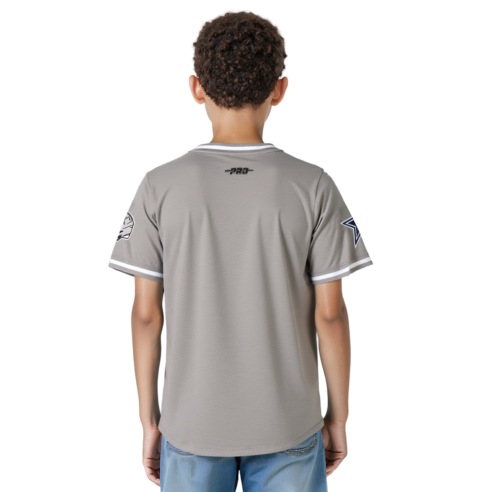 NFL DALLAS COWBOYS CLASSIC T-SHIRT CÔTELÉ RAYÉ À MANCHES COURTES POUR GARÇON JUNIOR (GRIS)