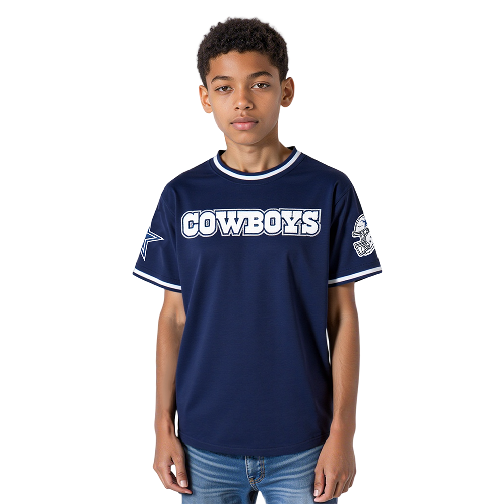 NFL DALLAS COWBOYS CLASSIC T-SHIRT CÔTELÉ RAYÉ À MANCHES COURTES POUR GARÇON JUNIOR (MARINE MINUIT)