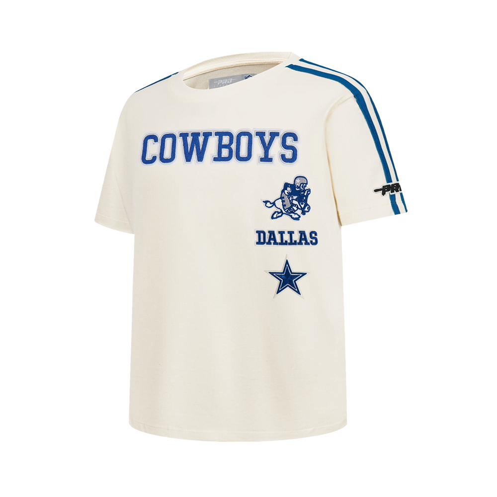 NFL DALLAS COWBOYS RETRO CLASSICS T-SHIRT À BANDES À MANCHES COURTES POUR GARÇON JUNIOR (COQUILLE D'ŒUF/BLEU DODGER)