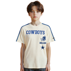 NFL DALLAS COWBOYS RETRO CLASSICS T-SHIRT À BANDES À MANCHES COURTES POUR GARÇON JUNIOR (COQUILLE D'ŒUF/BLEU DODGER)