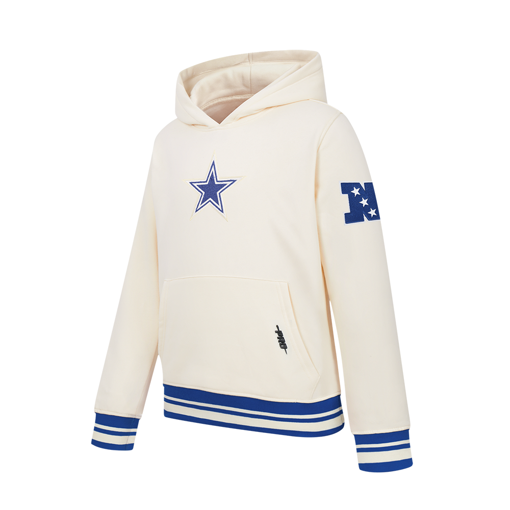 NFL DALLAS COWBOYS RETRO CLASSICS BIG BOY'S RIB FLEECE PO HOODIE (EGGSHELL/DODGER BLUE)