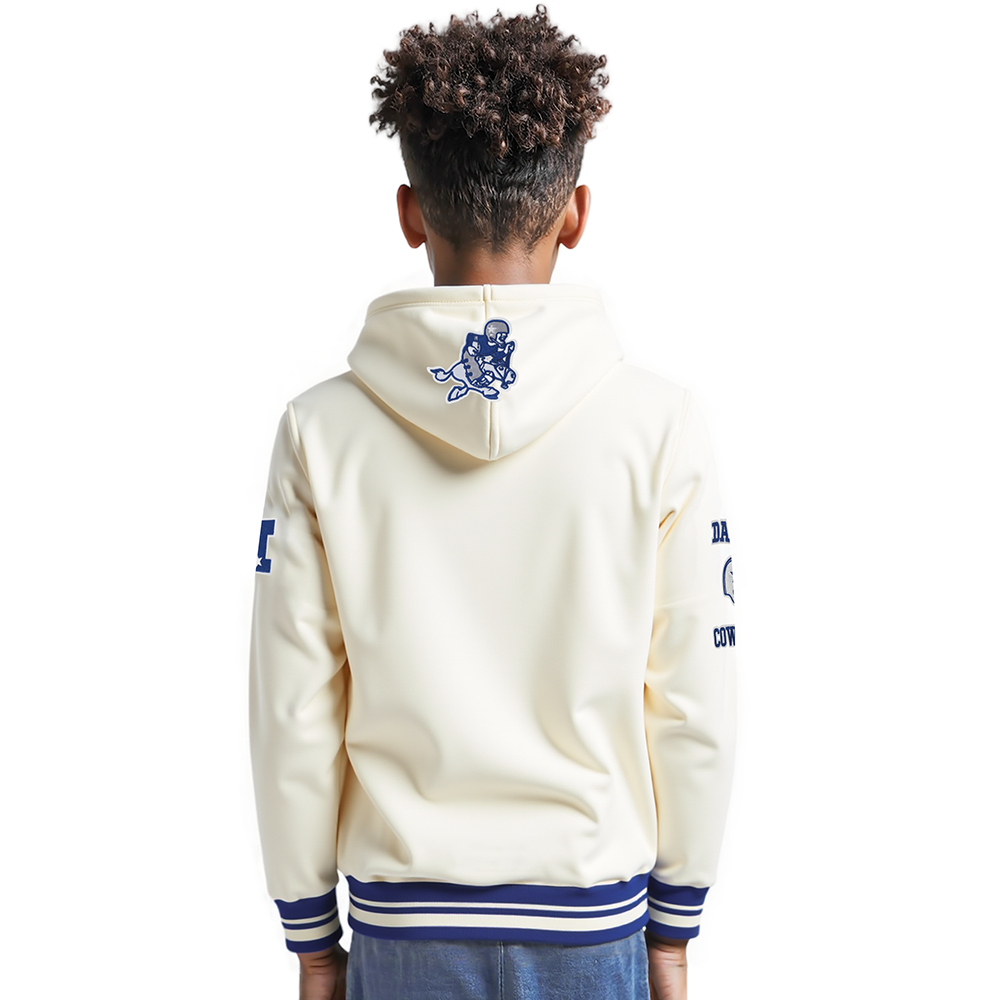 NFL DALLAS COWBOYS RETRO CLASSICS BIG BOY'S RIB FLEECE PO HOODIE (EGGSHELL/DODGER BLUE)