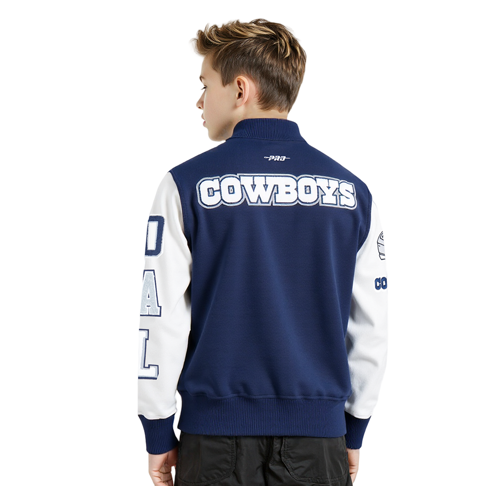 NFL DALLAS COWBOYS CLASSIC BIG BOY'S WOOL VARSITY JACKET (MIDNIGHT NAVY/WHITE)