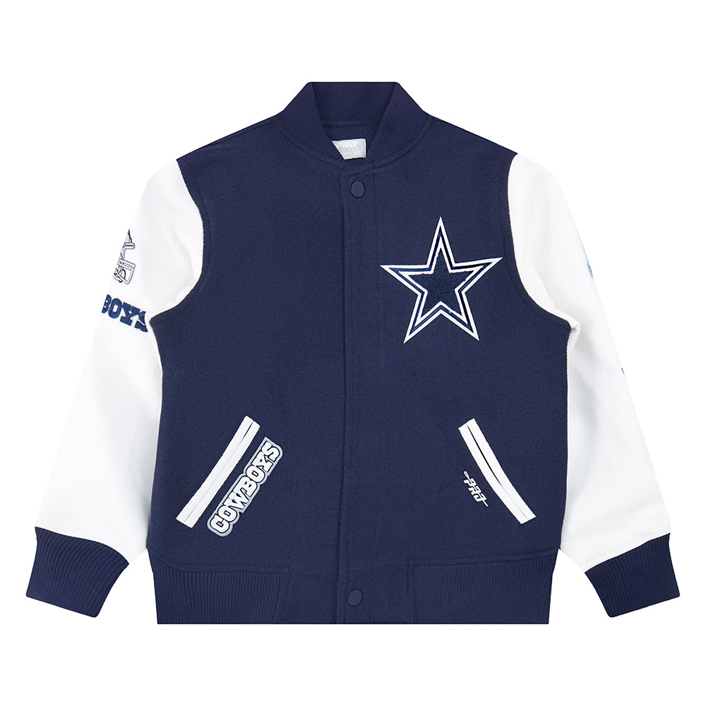 NFL DALLAS COWBOYS CLASSIC BIG BOY'S WOOL VARSITY JACKET (MIDNIGHT NAVY/WHITE)