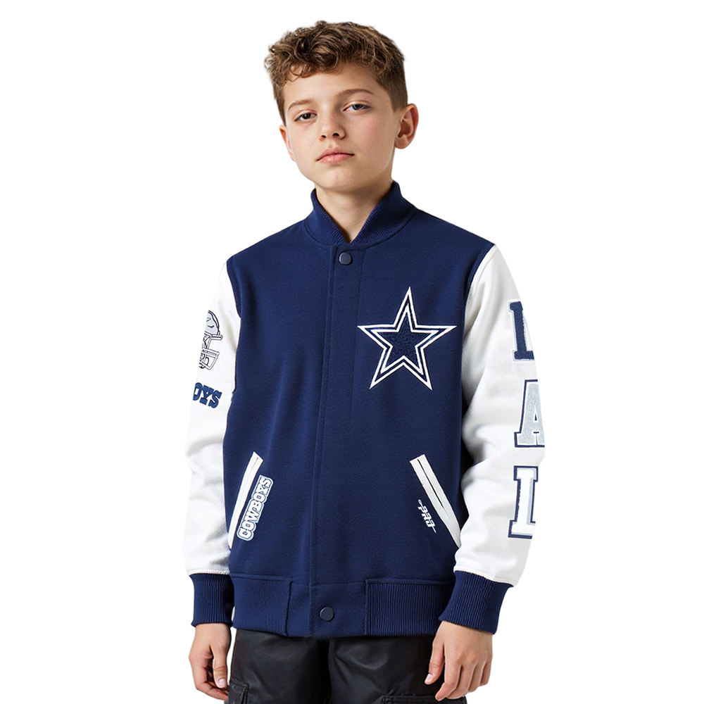 NFL DALLAS COWBOYS CLASSIC BLOUSON COLLÉGIAL EN LAINE POUR GARÇON JUNIOR (MARINE MINUIT/BLANC)