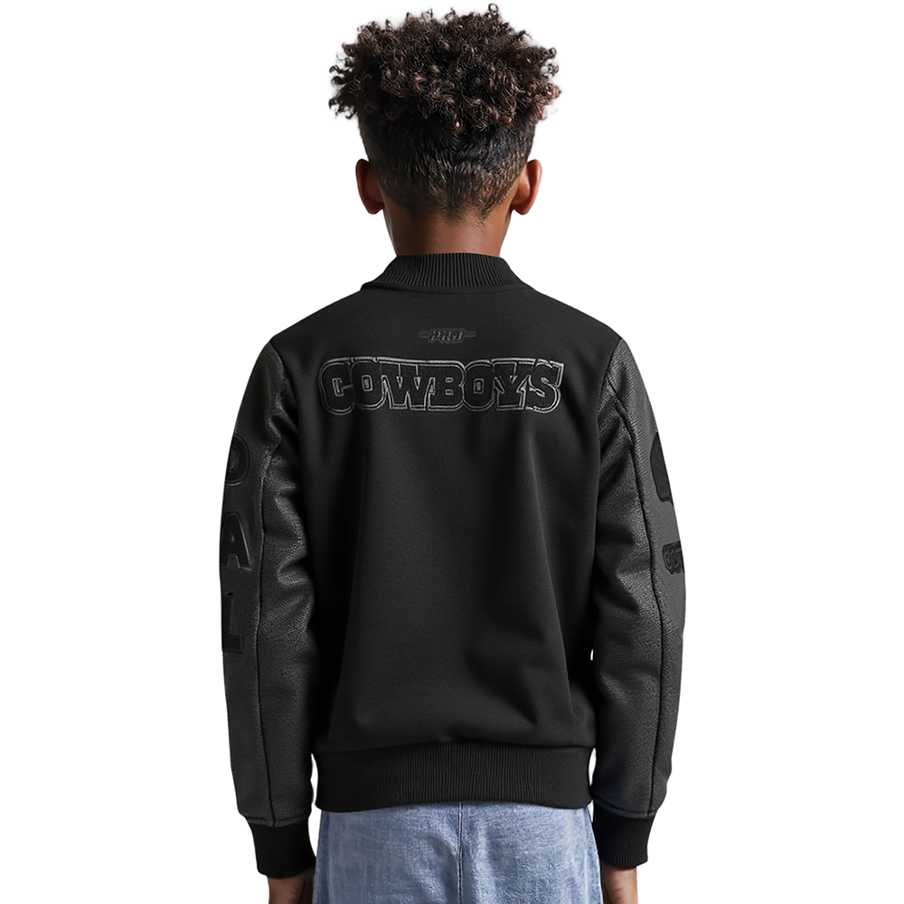 NFL DALLAS COWBOYS TRIPLE BLACK BIG BOY'S WOOL VARSITY JACKET (JET BLACK)