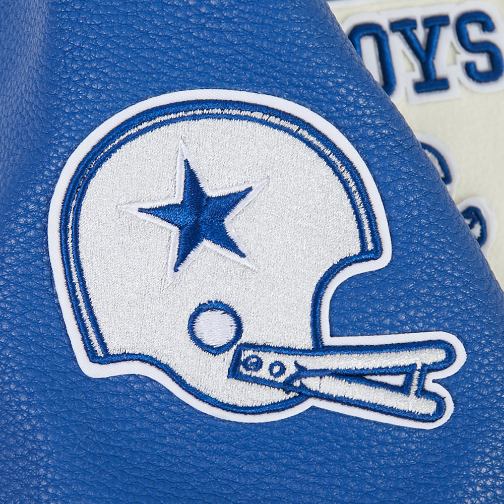 NFL DALLAS COWBOYS RETRO CLASSICS BIG BOY'S RIB WOOL VARSITY JACKET (EGGSHELL/DODGER BLUE)