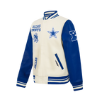 NFL DALLAS COWBOYS RETRO CLASSICS BIG BOY'S RIB WOOL VARSITY JACKET (EGGSHELL/DODGER BLUE)