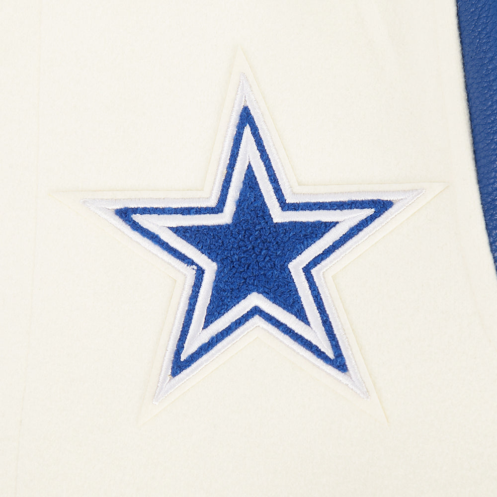 NFL DALLAS COWBOYS RETRO CLASSICS BIG BOY'S RIB WOOL VARSITY JACKET (EGGSHELL/DODGER BLUE)