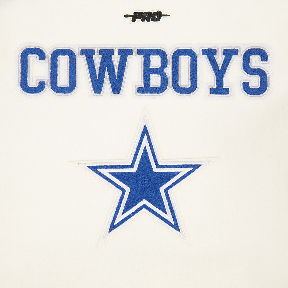 NFL DALLAS COWBOYS RETRO CLASSICS BIG BOY'S RIB WOOL VARSITY JACKET (EGGSHELL/DODGER BLUE)