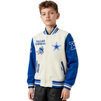 NFL DALLAS COWBOYS RETRO CLASSICS BIG BOY'S RIB WOOL VARSITY JACKET (EGGSHELL/DODGER BLUE)