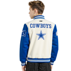 NFL DALLAS COWBOYS RETRO CLASSICS BIG BOY'S RIB WOOL VARSITY JACKET (EGGSHELL/DODGER BLUE)