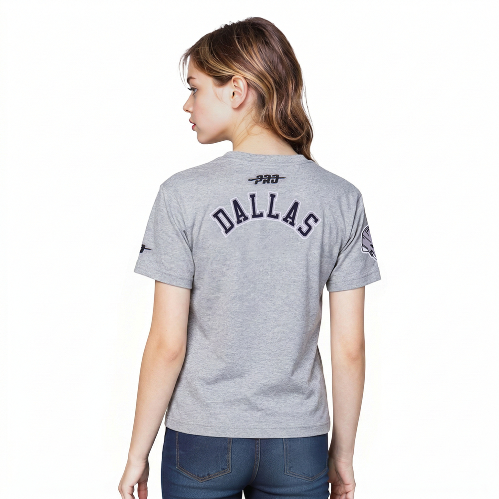 NFL DALLAS COWBOYS CLASSIC T-SHIRT À COUPE CARRÉE À MANCHES COURTES POUR FILLE JUNIOR (GRIS CHINÉ)