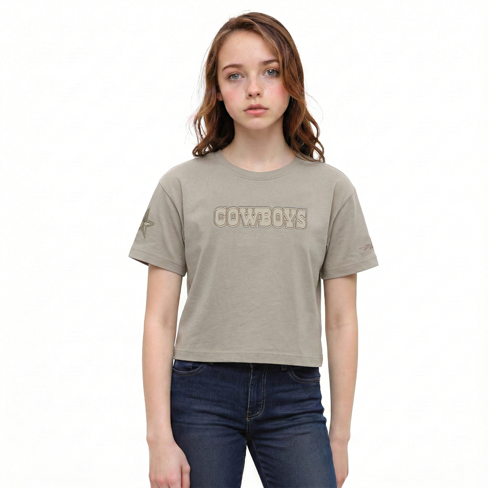 NFL DALLAS COWBOYS NEUTRAL T-SHIRT À COUPE CARRÉE À MANCHES COURTES POUR FILLE JUNIOR (TAUPE)