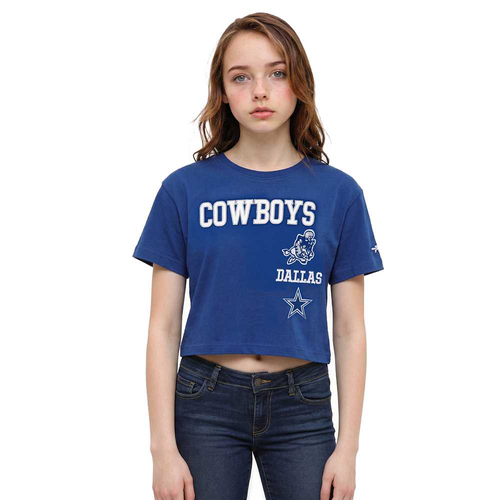 NFL DALLAS COWBOYS RETRO CLASSIC T-SHIRT À COUPE CARRÉE À MANCHES COURTES POUR FILLE JUNIOR (BLEU DODGER)