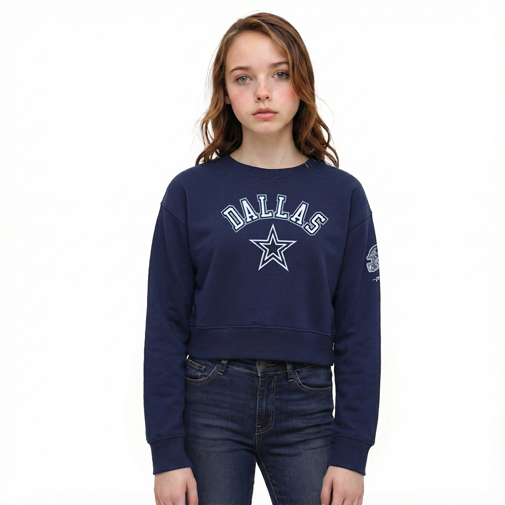 NFL DALLAS COWBOYS CLASSIC CHANDAIL À COL ROND EN MOLLETON POUR FILLE JUNIOR (MARINE MINUIT)