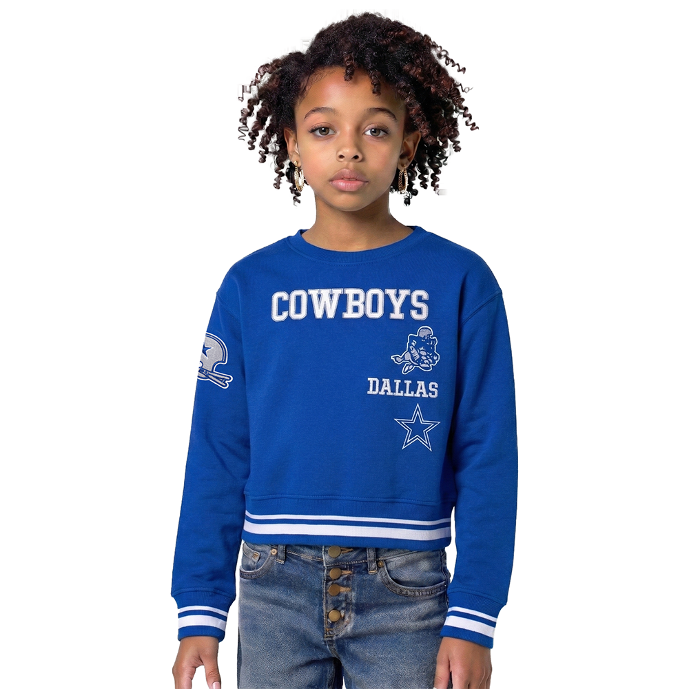 NFL DALLAS COWBOYS RETRO CLASSIC CHANDAIL À COL ROND EN MOLLETON CÔTELÉ POUR FILLE JUNIOR (BLEU DODGER)