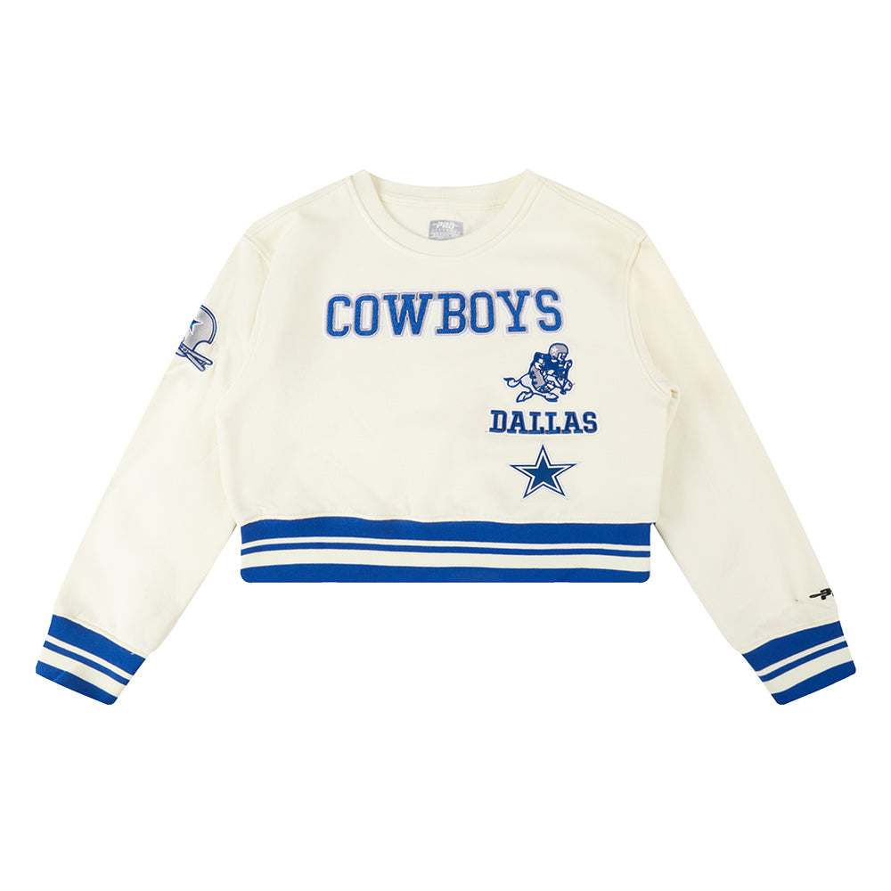 NFL DALLAS COWBOYS RETRO CLASSIC CHANDAIL À COL ROND EN MOLLETON CÔTELÉ POUR FILLE JUNIOR (COQUILLE D'ŒUF/BLEU DODGER)