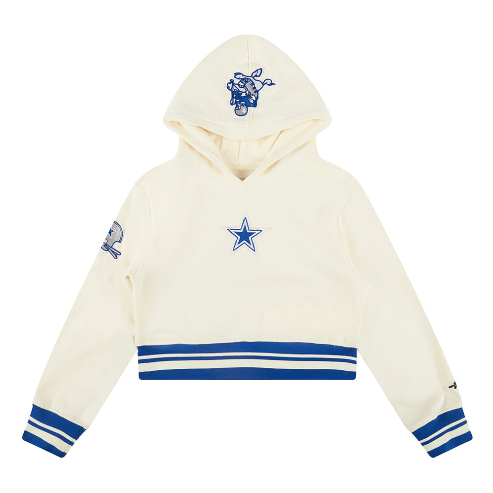 NFL DALLAS COWBOYS RETRO CLASSIC CHANDAIL À CAPUCHON EN MOLLETON CÔTELÉ POUR FILLE JUNIOR (COQUILLE D'ŒUF/BLEU DODGER)