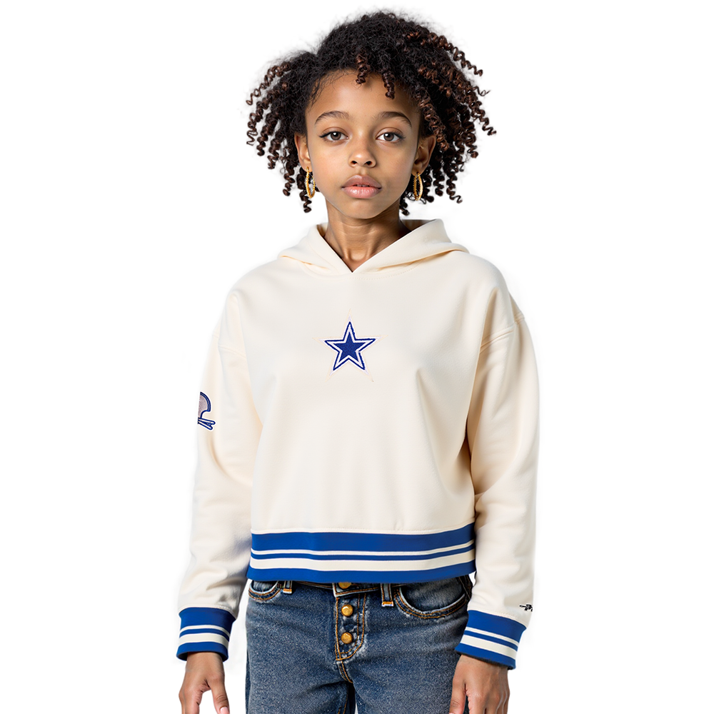NFL DALLAS COWBOYS RETRO CLASSIC CHANDAIL À CAPUCHON EN MOLLETON CÔTELÉ POUR FILLE JUNIOR (COQUILLE D'ŒUF/BLEU DODGER)