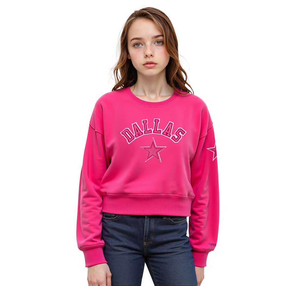 NFL DALLAS COWBOYS CHANDAIL À COL ROND TRIPLE ROSE EN MOLLETON POUR FILLE JUNIOR (VIOLET BETTERAVE)