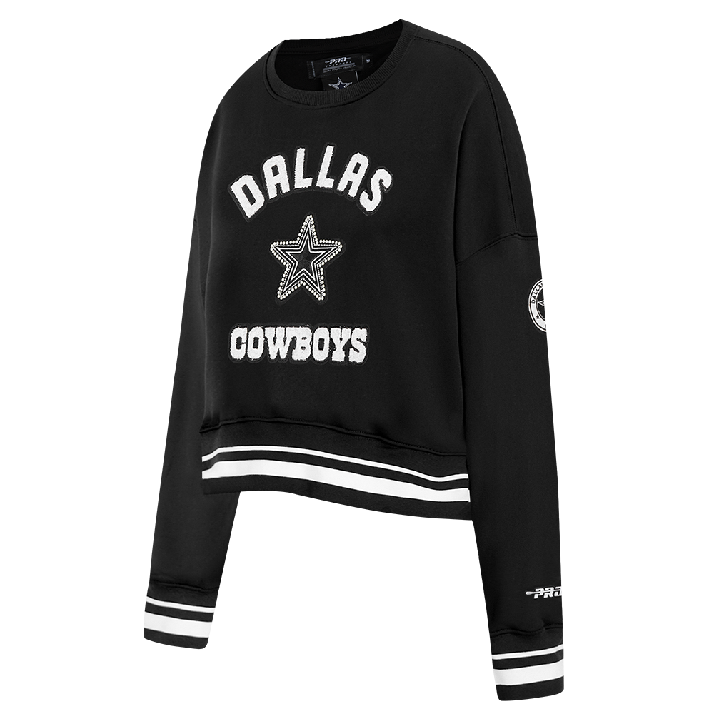 NFL DALLAS COWBOYS PEARLS WOMEN'S RIB FLEECE CREWNECK (BLACK)